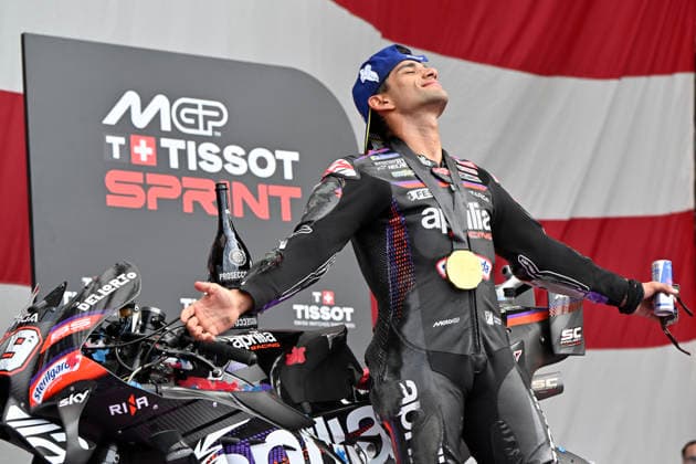 MOTO - MOTO GP - USA GRAND PRIX 2026 MARTIN Jorge (spa), Aprilia Racing, Aprilia RS-GP26, podium, portrait, celebrating his win in Sprint Race during the 2026 MotoGP Red Bull Grand Prix of The United States on Circuit Of The Americas from March 27 to 29, 2026 in Austin, United States - AustinUnited States  Copyright: xGIGIxSOLDANOx