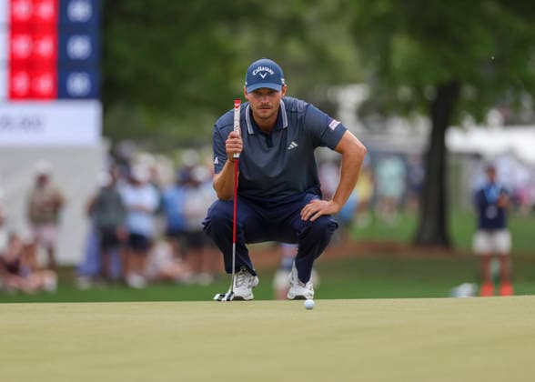 HOUSTON, TX - MARCH 28: Nicolai Hojgaard (DEN) studies his putt on 18 green during the third round of the Texas Children s Houston Open on March 28, 2026, at Memorial Park Golf Course, Houston, Texas. (Photo by Leslie Plaza Johnson Icon Sportswire) GOLF: MAR 28 PGA, Golf Herren Texas Children s Houston Open EDITORIAL USE ONLY Icon2603281403