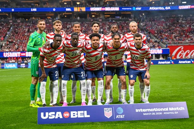 ATLANTA, GA - MARCH 28: The United States soccer team prior the International Friendly, LÃ¤nderspiel, Nationalmannschaft match between Belgium and the United States soccer teams on March 28, 2026, at Mercedes-Benz Stadium in Atlanta, GA. (Photo by John Adams Icon Sportswire) SOCCER: MAR 28 USA vs Belgium EDITORIAL USE ONLY Icon26032800926