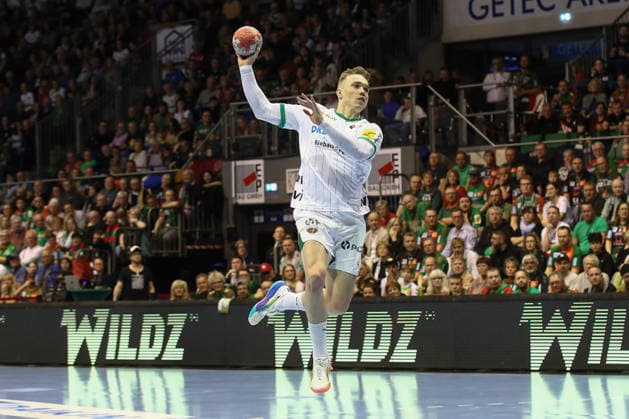 28.03.2026, xtgx, Handball, Daikin HBL, SC Magdeburg - Füchse Berlin v.l. Lasse Andersson (Berlin, 11) wirft Tor, Torschuetze, erzielt Tor, Treffer, scores the goal Magdeburg