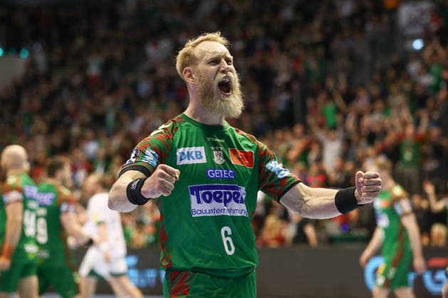28.03.2026, xtgx, Handball, Daikin HBL, SC Magdeburg - Füchse Berlin v.l. Matthias Musche (Magdeburg, 6) Jubel, Torjubel, jubelt ueber das Tor, celebrate the goal, celebration Magdeburg *** 28 03 2026, xtgx, Handball, Daikin HBL, SC Magdeburg Füchse Berlin v l Matthias Musche Magdeburg, 6 Jubel, Torjubel, jubelt ubelt ueber das Tor, celebrate the goal, celebration Magdeburg