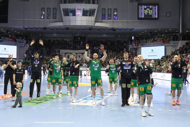 28.03.2026, xtgx, Handball, Daikin HBL, SC Magdeburg - Füchse Berlin v.l. Magdeburg Jubel ueber den Sieg, Jubel nach Spielende Magdeburg