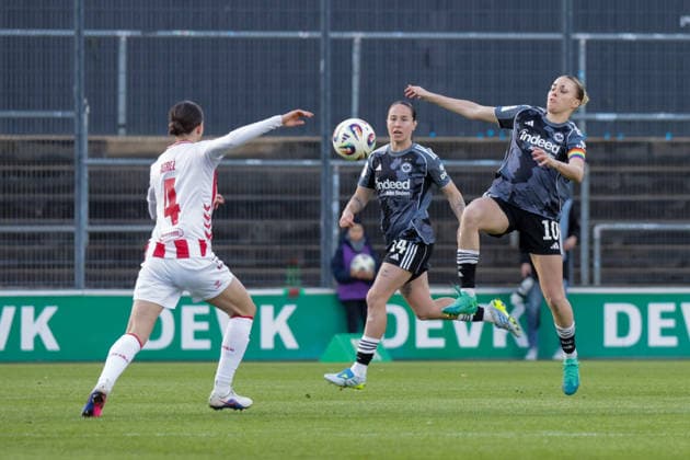 28.03.2026, xgrfx, Fussball Google Pixel Frauen-Bundesliga, 1.FC Köln - Eintracht Frankfurt v.l. Sara Agrez (1.FC Köln), Laura Freigang (Eintracht Frankfurt) (DFL DFB REGULATIONS PROHIBIT ANY USE OF PHOTOGRAPHS as IMAGE SEQUENCES and or QUASI-VIDEO) Köln