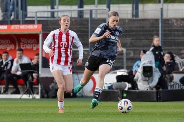 28.03.2026, xgrfx, Fussball Google Pixel Frauen-Bundesliga, 1.FC Köln - Eintracht Frankfurt v.l. Carlotta Imping (1.FC Köln), Laura Freigang (Eintracht Frankfurt) (DFL DFB REGULATIONS PROHIBIT ANY USE OF PHOTOGRAPHS as IMAGE SEQUENCES and or QUASI-VIDEO) Köln