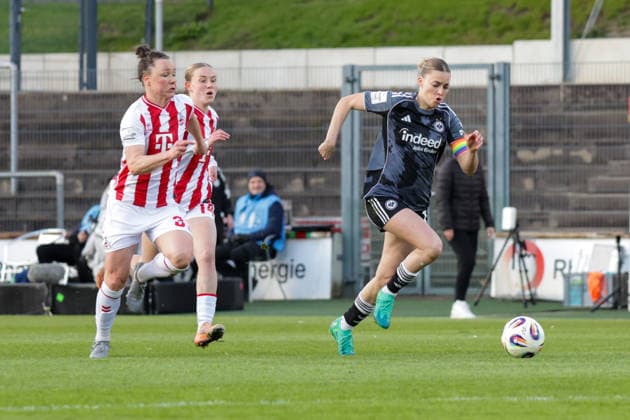 28.03.2026, xgrfx, Fussball Google Pixel Frauen-Bundesliga, 1.FC Köln - Eintracht Frankfurt v.l. Marina Hegering (1.FC Köln), Laura Freigang (Eintracht Frankfurt) (DFL DFB REGULATIONS PROHIBIT ANY USE OF PHOTOGRAPHS as IMAGE SEQUENCES and or QUASI-VIDEO) Köln