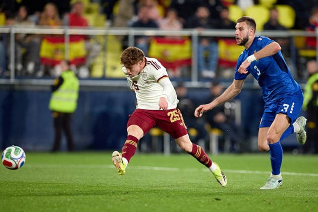 March 27, 2026, Villarreal, Barcelona, Spain: Victor Munoz of Spain scores a goal during the International Friendly, Länderspiel, Nationalmannschaft match between Spain v Serbia at the Estadio de la Ceramica on March 27, 2026 in Villareal Spain Villarreal Spain - ZUMAr232 20260327_zsp_r232_325 Copyright: xDavidxRamirezx