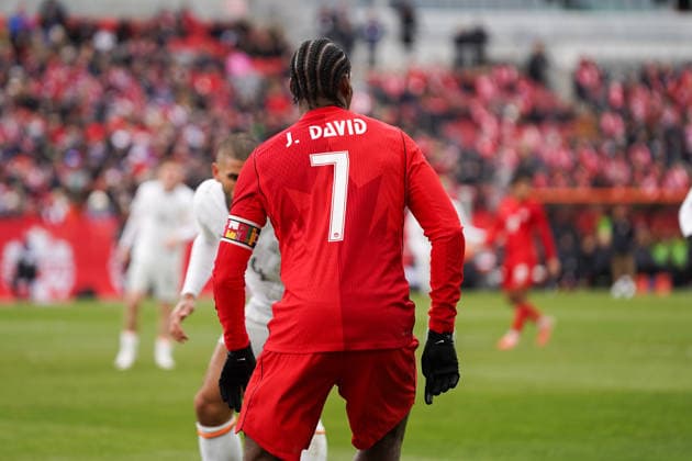 Canada v Iceland - International Friendly, Länderspiel, Nationalmannschaft Match Jonathan David 7 of Canada in action during the International Friendly match between Canada and Iceland at BMO Filed. on March 28, 2026 in Toronto, Ontario. (Photo by Leonardo Ramirez Eyepix Group) Copyright: xLeonardoxRamirezx xEyepixxGroupx LR28032025-09982