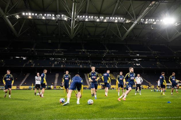 260329 Lucas Bergvall of the Swedish national football team at a training session on March 29, 2026 in Stockholm. Photo: Johanna Säll BILDBYRAN kod JL JL0610 fotboll football soccer fotball vm-kval kval FIFA World Cup, WM, Weltmeisterschaft, Fussball qualifier qualifier träning practice training sverige sweden sverige a bbeng Copyright: JOHANNAxSÄLL BB260329BB677
