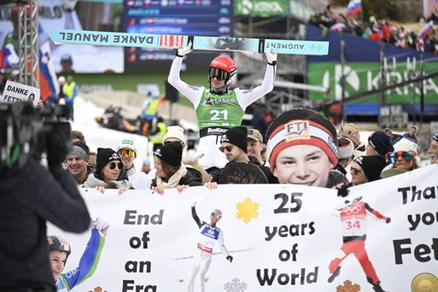Manuel Fettner celebrating after his last ski jump in his career during the men individual final season event at the FIS Ski jumping, Skispringen, Ski, nordisch World Cup final at Planica Nordic Centre. Planica Slovenia  Copyright: xNikxErikxNeubauerx 29_03nen_03