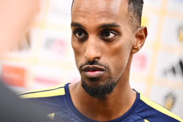 STOCKHOLM 20260329 Taha Ali at a press conference, PK, Pressekonferenz after Sunday s training with the national football team at Strawberry Arena ahead of the playoff final against Poland. STOCKHOLM SWEDEN x10090x