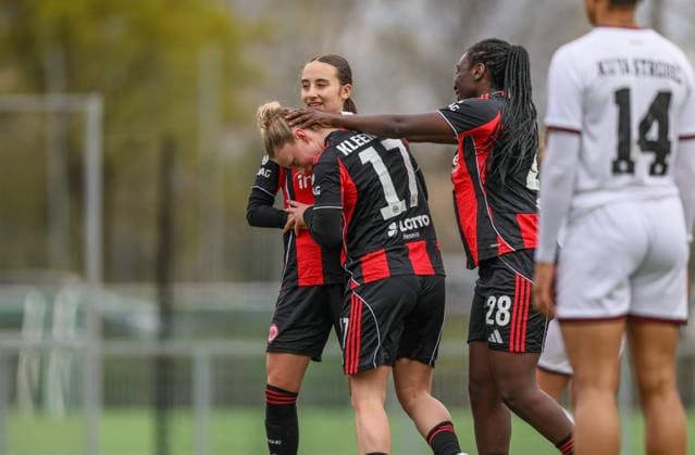 GER, Frankfurt, Eintracht Frankfurt II vs FC Ingolstadt, 2. Frauen Bundesliga, Fussball, DFB, Spielzeit 2025 2026, Stadion am Brentanobad, 21. Spieltag im Bild: Marie Kleemann (Eintracht Frankfurt 17) erzielt das 1:0, Tor, Jubel, Freude und Emotionen nach dem Tor DFB DFL REGULATIONS PROHIBIT ANY USE OF PHOTOGRAPHS AS IMAGE SEQUENCES AND OR QUASI-VIDEO, 29.03.2026 Copyright: HMBxMedia HendrikxHamelau