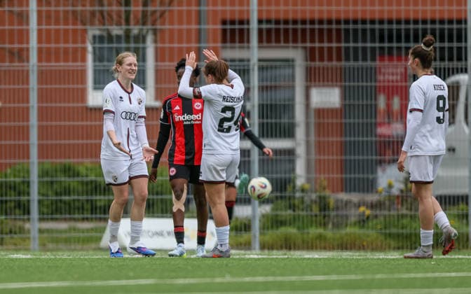 GER, Frankfurt, Eintracht Frankfurt II vs FC Ingolstadt, 2. Frauen Bundesliga, Fussball, DFB, Spielzeit 2025 2026, Stadion am Brentanobad, 21. Spieltag im Bild: FC Ingolstadt Frauen, Jubel, Freude und Emotionen nach dem Tor DFB DFL REGULATIONS PROHIBIT ANY USE OF PHOTOGRAPHS AS IMAGE SEQUENCES AND OR QUASI-VIDEO, 29.03.2026 Copyright: HMBxMedia HendrikxHamelau