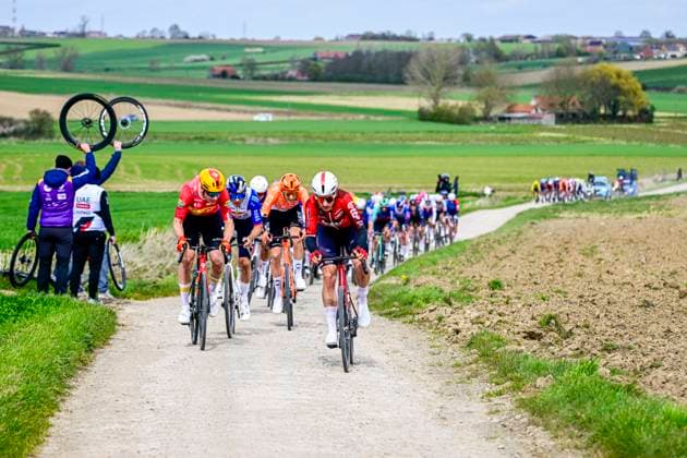In Flanders Fields From Middelkerke to Wevelgem 2026 Cycling Race WEVELGEM, BELGIUM - MARCH 29 : Rider of Lotto Intermarche in action during the 88th edition of In Flanders Fields From Middelkerke to Wevelgem an UCI World Tour 1.UWT one day cycling road race for Men Elite of 240 km with start in Middelkerke and finish in Wevelgem on March 29, 2026 in Wevelgem, Belgium, 29 03 2026 ( Motordriver Guy De Vuyst - Wevelgem Belgium  Copyright: xJanxDexMeuleneirx