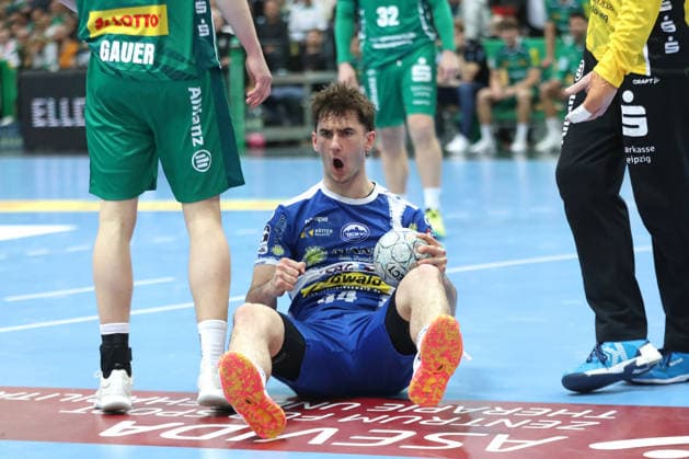 Handball DAIKIN HBL, SC DHfK Leipzig - ThSV Eisenach; 29.03.2026 Power-Schrei von Stephan Seitz (44, ThSV Eisenach) nach einer gelungenen Aktion. Handball, DAIKIN HBL, 1. Bundesliga, Saison 2025 2026, 26. Spieltag: SC DHfK Leipzig vs. ThSV Eisenach am 29.03.2026 in der Quarterback Immobilien Arena Leipzig. Copyright: xBEAUTIFULxSPORTS JanxKaeferx