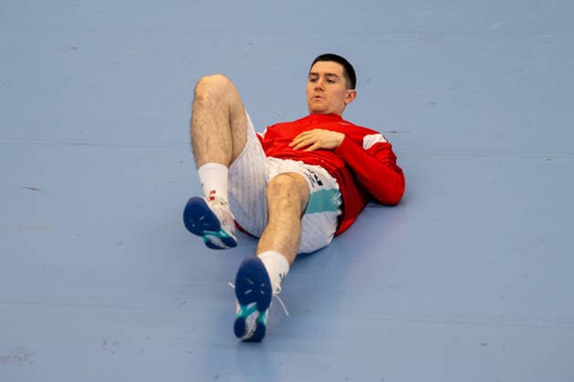 Moritz Strosack (SG BBM Bietigheim, 29) beim Aufwaermen. TuSEM Essen vs. SG BBM Bietigheim, Handball, 2. HBL, 25. Spieltag, Saison 2025 2026, 29.03.2026 TuSEM Essen vs. SG BBM Bietigheim, Handball, 2. HBL, 25. Spieltag, Saison 2025 2026, 29.03.2026 Essen Copyright: xEibner-Pressefoto ThomasxHaeslerx EP_THR