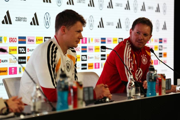 29.03.26 DFB Pressekonferenz Deutschland, Stuttgart, 29.03.2026, Fussball, Nationalmannschaft; 2026, DFB Deutschland, PK Pressekonferenz: v.l. Alexander Nübel, Julian Nagelsmann (Trainer).