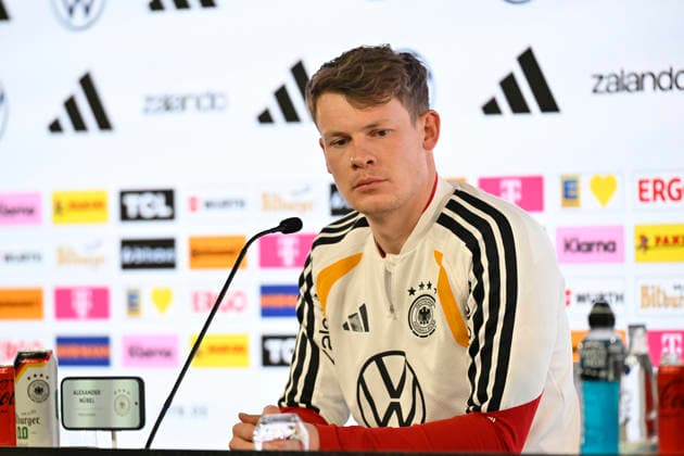 Torwart Alexander Nuebel GER (12) Portrait nachdenklich Pressekonferenz iam 29.03.2026 m Vorfeld des DFB Laenderspiel Deutschland GER vs Ghana GHA Freundschatsspiel Testspiel am 30.03.2026 DFL REGULATIONS PROHIBIT ANY USE OF PHOTOGRAPHS AS IMAGE SEQUENCES AND OR QUASI-VIDEO DFB Laenderspiel Deutschland GER vs Ghana GHA