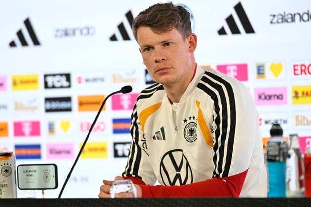 Torwart Alexander Nuebel GER (12) Portrait Pressekonferenz iam 29.03.2026 m Vorfeld des DFB Laenderspiel Deutschland GER vs Ghana GHA Freundschatsspiel Testspiel am 30.03.2026 DFL REGULATIONS PROHIBIT ANY USE OF PHOTOGRAPHS AS IMAGE SEQUENCES AND OR QUASI-VIDEO DFB Laenderspiel Deutschland GER vs Ghana GHA