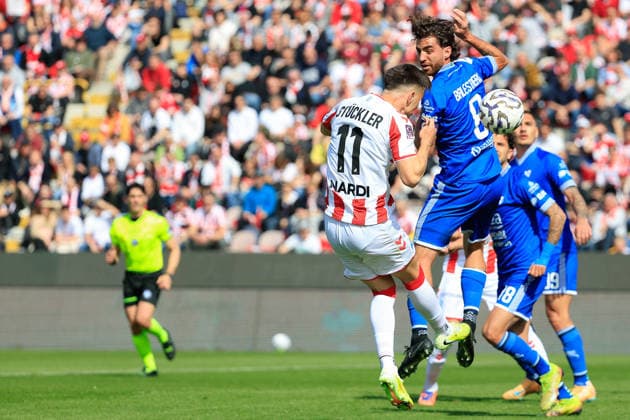 CALCIO - Serie C Italia - Vicenza vs Brescia David Stuckler of L.R. Vicenza shoots at goal during the match of 6th day of the Serie A Championship between L.R. Vicenza vs Union Brescia at the Romeo Menti Stadium on 29 March 2026 in Vicenza, VI. Vicenza Italy  Copyright: xIPAxSport ABACAx
