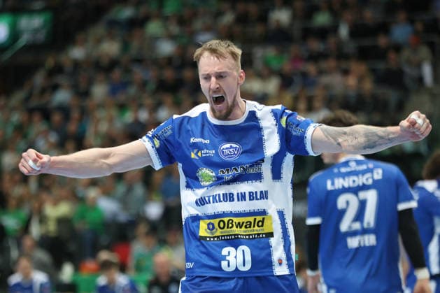 Handball DAIKIN HBL, SC DHfK Leipzig - ThSV Eisenach; 29.03.2026 Dominik Solak (30, ThSV Eisenach) jubelt über eine gelungene Aktion, Emotionen. Handball, DAIKIN HBL, 1. Bundesliga, Saison 2025 2026, 26. Spieltag: SC DHfK Leipzig vs. ThSV Eisenach am 29.03.2026 in der Quarterback Immobilien Arena Leipzig. Copyright: xBEAUTIFULxSPORTS JanxKaeferx
