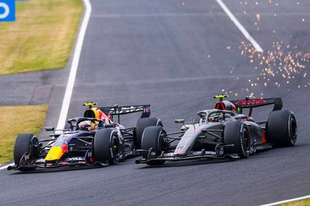 March 29, 2026, Suzuka, Mie, Japan: ISACK HADJAR of Visa Cash App Racing Bulls battles with GABRIEL BORTOLETO of Audi as sparks fly from HADJARÃ¢â‚¬â ¢s car during the Formula 1 Japanese Grand Prix at Suzuka Circuit. Suzuka Japan - ZUMAh201 20260329_zsp_h201_028 Copyright: xYichinxHoux
