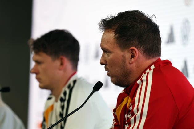 29.03.26 DFB Pressekonferenz Deutschland, Stuttgart, 29.03.2026, Fussball, Nationalmannschaft; 2026, DFB Deutschland, PK Pressekonferenz: v.l. Alexander Nübel, Julian Nagelsmann (Trainer).
