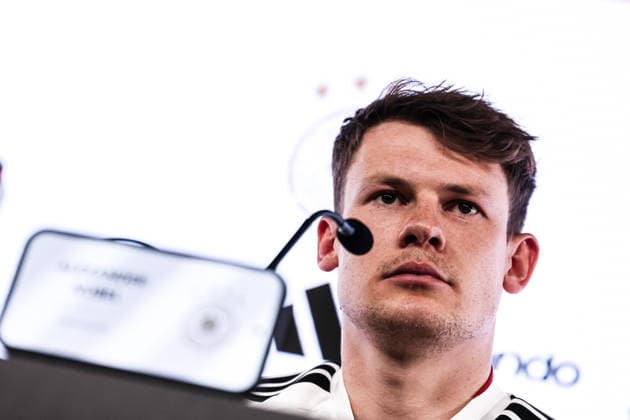 Fussball, UEFA Länderspiel Pressekonferenz Deutschland vor dem Freundschaftsspiel gegen Ghana 29.03.2026, MHP Arena Stuttgart Alexander Nübel (Deutschland, 12) Stuttgart MHP Arena Baden-Württemberg Deutschland