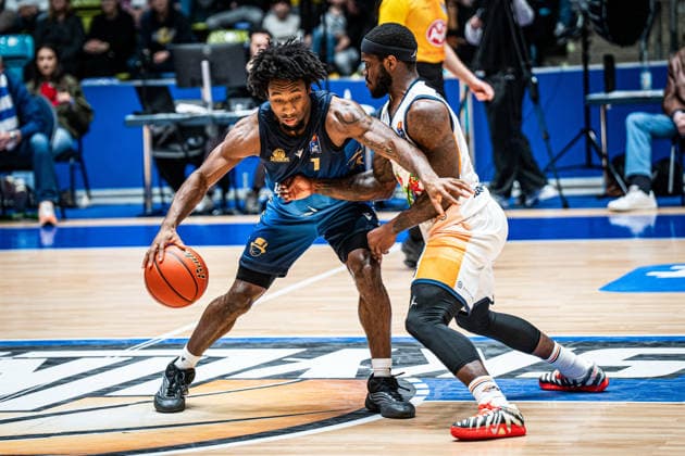 29.03.2026, xhfmx, Basketball easyCredit BBL Bundesliga, Frankfurt Skyliners - Rostock Seawolves v.l. Isaiah Swope (Skyliners Frankfurt), TJ Crockett Jr. (Rostock Seawolves) (DFL DFB REGULATIONS PROHIBIT ANY USE OF PHOTOGRAPHS as IMAGE SEQUENCES and or QUASI-VIDEO) Frankfurt am Main