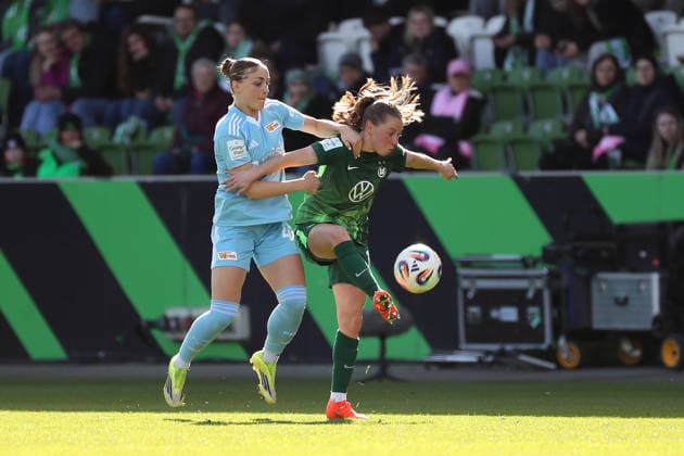 VfL vs. Berlin, BL Frauen Wolfsburg, 29.03.2026, Fußball, Frauen, Google Pixel Bundesliga, Saison 2025 2026, VfL Wolfsburg vs FC Union Berlin, Lia Kamber (Union Berlin), Anny Kerim-Lindland (VfL Wolfsburg) AOK Stadion Niedersachsen Deutschland