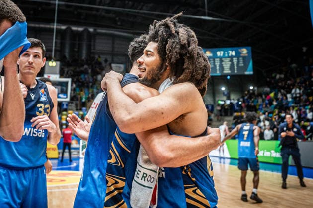 29.03.2026, xhfmx, Basketball easyCredit BBL Bundesliga, Frankfurt Skyliners - Rostock Seawolves v.l. Garai Zeeb (Skyliners Frankfurt), Tyger Campbell (Skyliners Frankfurt) (DFL DFB REGULATIONS PROHIBIT ANY USE OF PHOTOGRAPHS as IMAGE SEQUENCES and or QUASI-VIDEO) Frankfurt am Main