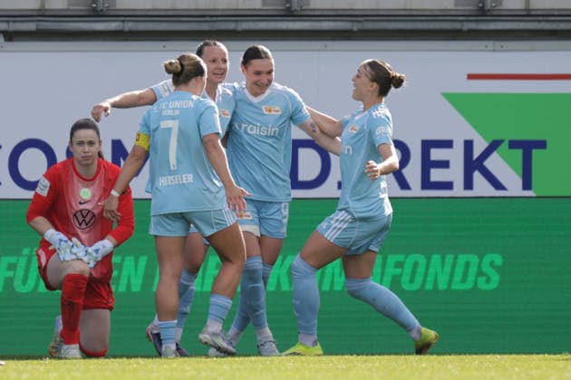 29.03.2026, xgrfx, Fussball Google Pixel Frauen-Bundesliga, VfL Wolfsburg - 1.FC Union Berlin v.l. Tor, Hannah Eurlings zum 0:1 (Union Berlin) (DFL DFB REGULATIONS PROHIBIT ANY USE OF PHOTOGRAPHS as IMAGE SEQUENCES and or QUASI-VIDEO) Wolfsburg