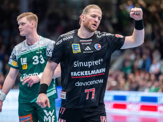 Maciej Gebala (HC Erlangen, 77) ballt die Jubelfaust, Frisch Auf Goeppingen vs. HC Erlangen, Handball, 1. Bundesliga, Herren, Spielzeit 2025 2026, 29.03.2026, Frisch Auf Goeppingen vs. HC Erlangen, Handball, 1. Bundesliga, Herren, Spielzeit 2025 2026, 29.03.2026 Goeppingen Copyright: xEibner-Pressefoto MichaelxSchmidx EP_MST