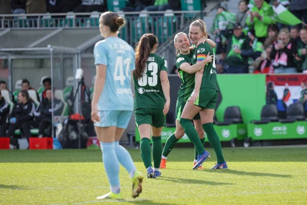 29.03.2026, xgrfx, Fussball Google Pixel Frauen-Bundesliga, VfL Wolfsburg - 1.FC Union Berlin v.l. Tor, Janina Minge zum 1:1 (VfL Wolfsburg) (DFL DFB REGULATIONS PROHIBIT ANY USE OF PHOTOGRAPHS as IMAGE SEQUENCES and or QUASI-VIDEO) Wolfsburg