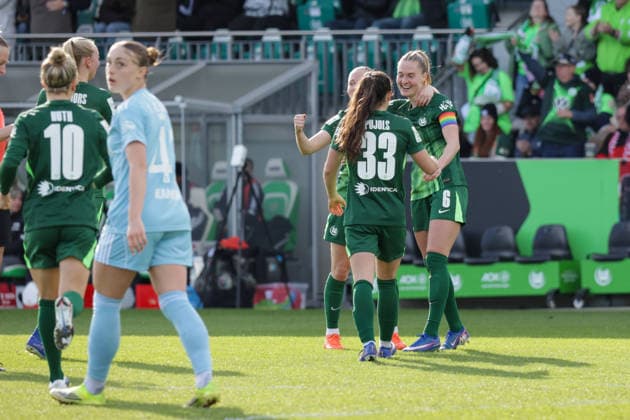 29.03.2026, xgrfx, Fussball Google Pixel Frauen-Bundesliga, VfL Wolfsburg - 1.FC Union Berlin v.l. Tor, Janina Minge zum 1:1 (VfL Wolfsburg) (DFL DFB REGULATIONS PROHIBIT ANY USE OF PHOTOGRAPHS as IMAGE SEQUENCES and or QUASI-VIDEO) Wolfsburg