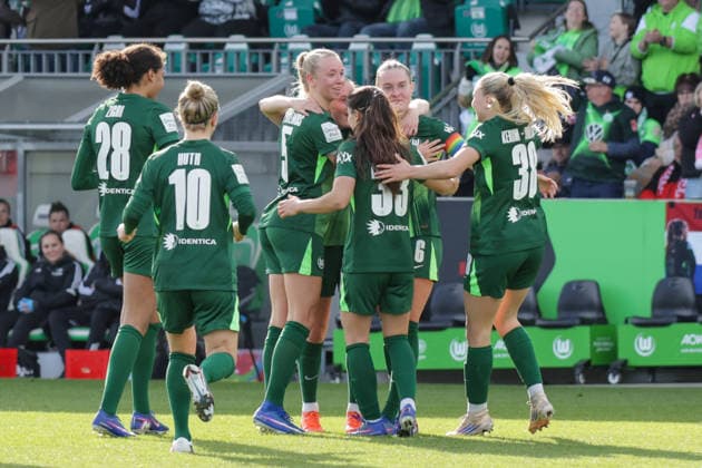 29.03.2026, xgrfx, Fussball Google Pixel Frauen-Bundesliga, VfL Wolfsburg - 1.FC Union Berlin v.l. Tor, Janina Minge zum 1:1 (VfL Wolfsburg) (DFL DFB REGULATIONS PROHIBIT ANY USE OF PHOTOGRAPHS as IMAGE SEQUENCES and or QUASI-VIDEO) Wolfsburg