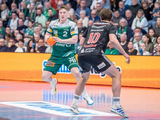 Oskar Neudeck (Frisch Auf Goeppingen, 02) am Ball, Frisch Auf Goeppingen vs. HC Erlangen, Handball, 1. Bundesliga, Herren, Spielzeit 2025 2026, 29.03.2026, Frisch Auf Goeppingen vs. HC Erlangen, Handball, 1. Bundesliga, Herren, Spielzeit 2025 2026, 29.03.2026 Goeppingen Copyright: xEibner-Pressefoto MichaelxSchmidx EP_MST