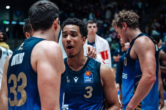 Jubel, Freude bei Garai Zeeb (Skyliners Frankfurt, 03) GER, Skyliners Frankfurt vs. Rostock Seawolves, easycredit BBL, Bundesliga, 26 Spieltag, Saison 2025 2026. 29.03.2026 Eibner-Pressefoto Attila Ziga GER, Skyliners Frankfurt vs. Rostock Seawolves, easycredit BBL, Bundesliga, 26 Spieltag, Saison 2025 2026. 29.03.2026 Frankfurt am Main Copyright: xEibner-Pressefotox EP_AZA