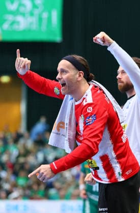 Leipzig, 29.03.2026, QUARTERBACK ARENA, Spieltag 26, Handball Bundesliga , SC DHFK Leipzig vs. ThSV Eisenach 29:29 (15:13) , Im Bild: Silvio Heinevetter ( 12, Eisenach), Jubel ,