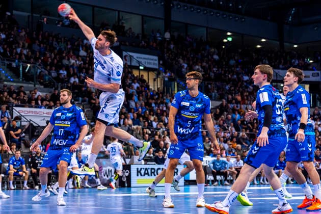 DAIKIN Handball Bundesliga: TVB Stuttgart vs. TBV Lemgo Lippe; 29.03.2026 Stuttgart, GERMANY - 29. März 2026: Hendrik Wagner (TBV Lemgo Lippe, 28) beim Wurf auf das Tor während dem Match zwischen dem TVB Stuttgart und dem TBV Lemgo Lippe am 26. Spieltag der Daikin Handball Bundesliga in der Porsche-Arena. Copyright: xBEAUTIFULxSPORTS Steinx