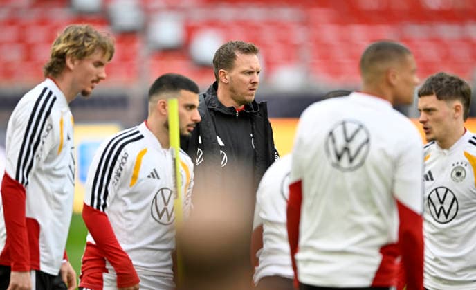 Bundestrainer Trainer Coach Julian Nagelsmann GER Nick Woltemade GER (11) Deniz Undav GER (13) Florian Wirtz GER (17 Aufwaermen Training iam 29.03.2026 m Vorfeld des DFB Laenderspiel Deutschland GER vs Ghana GHA Freundschatsspiel Testspiel am 30.03.2026 DFL REGULATIONS PROHIBIT ANY USE OF PHOTOGRAPHS AS IMAGE SEQUENCES AND OR QUASI-VIDEO DFB Laenderspiel Deutschland GER vs Ghana GHA