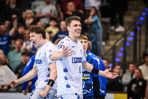 Frederik Simak (TBV Lemgo Lippe, 08) - Freude nach Unentscheiden GER, TVB Stuttgart - TBV Lemgo Lippe, DAIKIN HBL, Handball, Bundesliga, 26. Spieltag, Spielzeit 2025 2026, 29.03.2026 GER, TVB Stuttgart - TBV Lemgo Lippe, DAIKIN HBL, Handball, Bundesliga, 26. Spieltag, Spielzeit 2025 2026, 29.03.2026 Stuttgart Copyright: xSandyxDinkelackerx EP_SDR