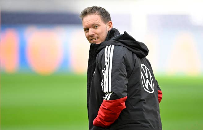 Bundestrainer Trainer Coach Julian Nagelsmann GER Blick zurueck Aufwaermen Training iam 29.03.2026 m Vorfeld des DFB Laenderspiel Deutschland GER vs Ghana GHA Freundschatsspiel Testspiel am 30.03.2026 DFL REGULATIONS PROHIBIT ANY USE OF PHOTOGRAPHS AS IMAGE SEQUENCES AND OR QUASI-VIDEO DFB Laenderspiel Deutschland GER vs Ghana GHA