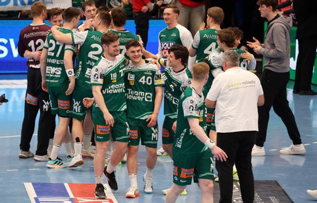 29.03.2026, Deutschland, Göppingen, Handball DAIKIN HBL, FRISCH AUF! Göppingen vs. HC Erlangen, Jubel, Schlußjubel (FAG)