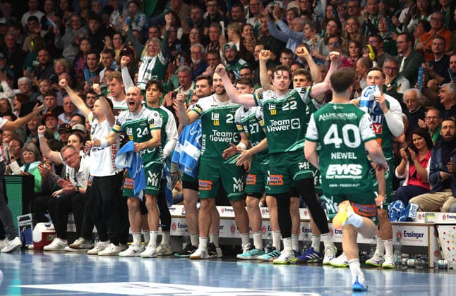 29.03.2026, Deutschland, Göppingen, Handball DAIKIN HBL, FRISCH AUF! Göppingen vs. HC Erlangen, Jubel, Schlußjubel (FAG)