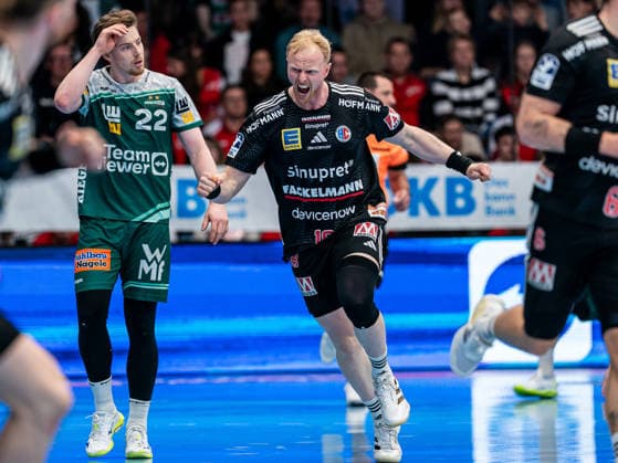 Sebastian Firnhaber (HC Erlangen, 18) jubelt nach einem Tor, Frisch Auf Goeppingen vs. HC Erlangen, Handball, 1. Bundesliga, Herren, Spielzeit 2025 2026, 29.03.2026, Frisch Auf Goeppingen vs. HC Erlangen, Handball, 1. Bundesliga, Herren, Spielzeit 2025 2026, 29.03.2026 Goeppingen Copyright: xEibner-Pressefoto MichaelxSchmidx EP_MST