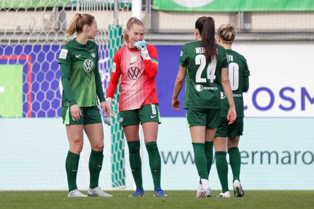 29.03.2026, xgrfx, Fussball Google Pixel Frauen-Bundesliga, VfL Wolfsburg - 1.FC Union Berlin v.l. Janina Minge im Tor (VfL Wolfsburg) (DFL DFB REGULATIONS PROHIBIT ANY USE OF PHOTOGRAPHS as IMAGE SEQUENCES and or QUASI-VIDEO) Wolfsburg