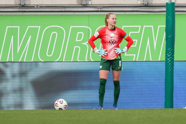 29.03.2026, xgrfx, Fussball Google Pixel Frauen-Bundesliga, VfL Wolfsburg - 1.FC Union Berlin v.l. Janina Minge im Tor (VfL Wolfsburg) (DFL DFB REGULATIONS PROHIBIT ANY USE OF PHOTOGRAPHS as IMAGE SEQUENCES and or QUASI-VIDEO) Wolfsburg