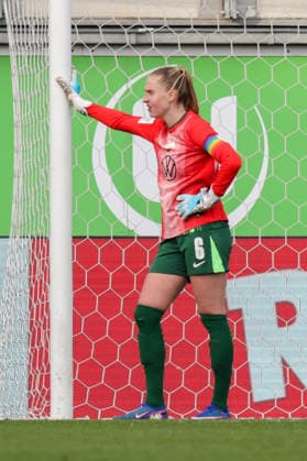 29.03.2026, xgrfx, Fussball Google Pixel Frauen-Bundesliga, VfL Wolfsburg - 1.FC Union Berlin v.l. Janina Minge im Tor (VfL Wolfsburg) (DFL DFB REGULATIONS PROHIBIT ANY USE OF PHOTOGRAPHS as IMAGE SEQUENCES and or QUASI-VIDEO) Wolfsburg