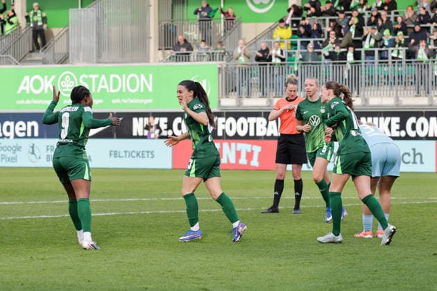 29.03.2026, xgrfx, Fussball Google Pixel Frauen-Bundesliga, VfL Wolfsburg - 1.FC Union Berlin v.l. Tor, Judit Pujols zum 3:3 (VfL Wolfsburg) (DFL DFB REGULATIONS PROHIBIT ANY USE OF PHOTOGRAPHS as IMAGE SEQUENCES and or QUASI-VIDEO) Wolfsburg