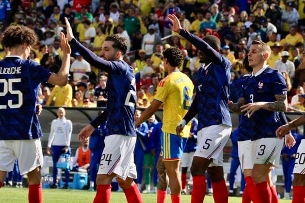 RECORD DATE NOT STATED France vs Colombia International Friendly, Länderspiel, Nationalmannschaft (SPO) France vs Colombia International Friendly. March 29, 2026, Landover, Maryland, USA:Thuram 9 scored second goal of France and celebrates with teammates during soccer game between France and Colombia at Northwest Stadium, Landover ahead of 2026 FIFA World Cup, WM, Weltmeisterschaft, Fussball . Credit: Niyi Fote Thenews2 (Foto: Niyi Fote Thenews2 imago images) SPO  Copyright: xNiyixFotex